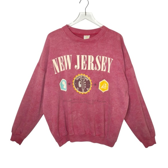 Vintage New Jersey Sunwashed Red Women’s Oversized Super Soft Sweatshirt Sz L - Picture 1 of 9